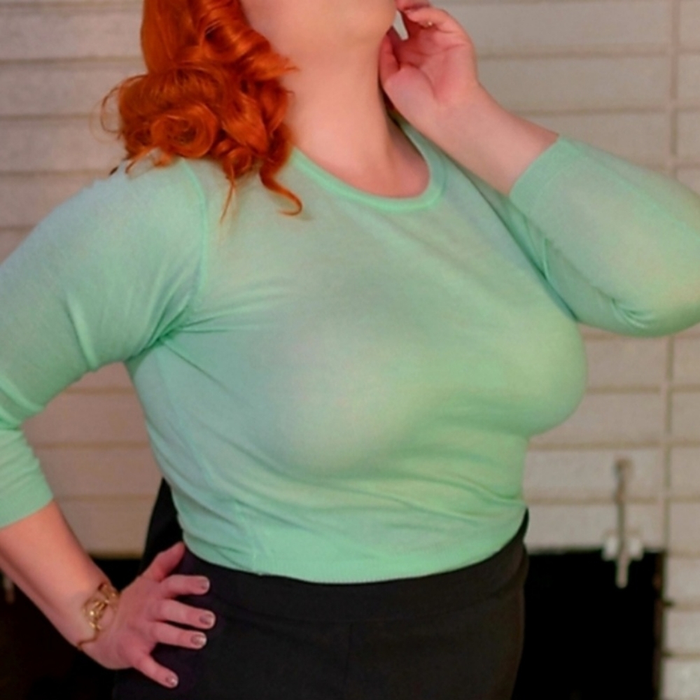 Tatyana Mint Green Vintage  Knitted Sweater Retro Top , no longer produced .